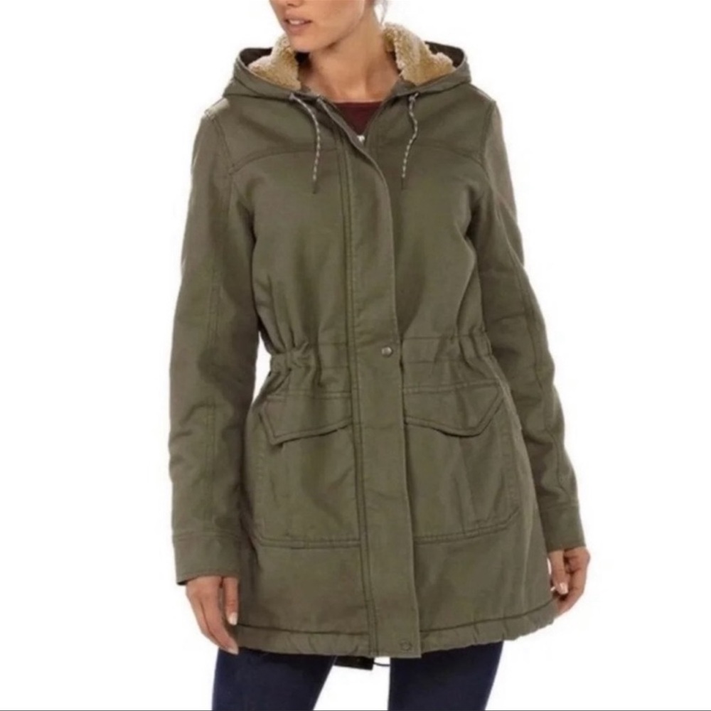 Patagonia Womens Prairie Dawn Parka Insulated Organic Cotton Sherpa Green Small
